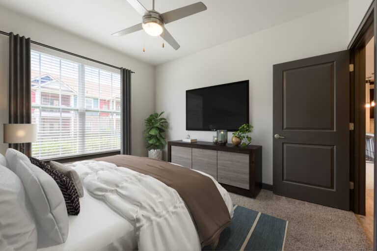 Spacious bedrooms with oversized windows at Sawyer East End Apartments.